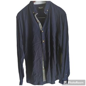 Men's Linen Paul Jones Navy Blue Button Down Shirt Linen Blend Men's Small